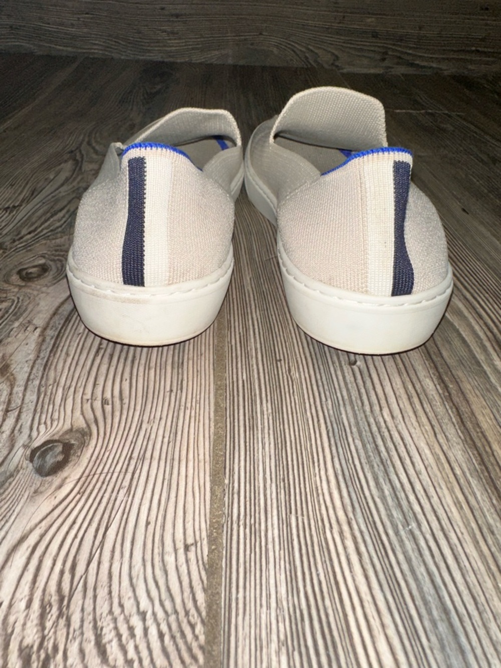 Rothy’s The Original Slip-On Sneakers in Sand Cream Tan with Blue Accent Women 9 - Picture 7 of 14